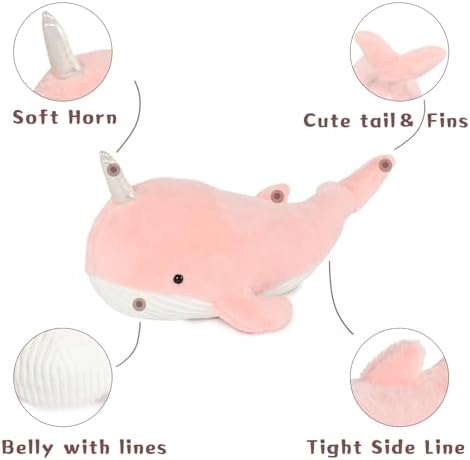 Tezituor 24 Inch Pink Narwhal Plush Pillow