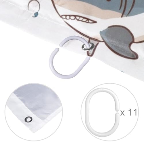 Cartoon Shark Starfish Girl Shower Curtain - 72x72 inches