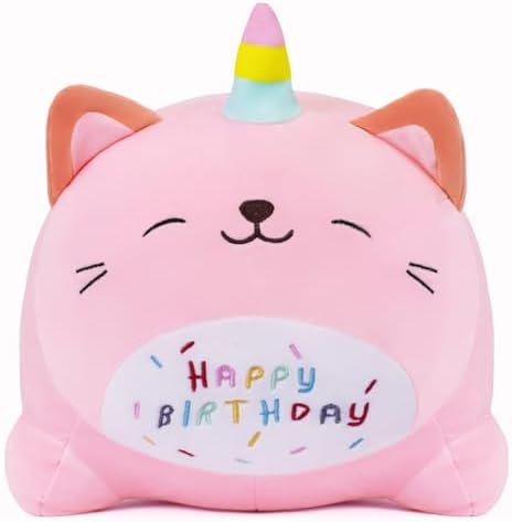 Kawaii Happy Birthday Unicorn Plush Pillow for Kids 25cm