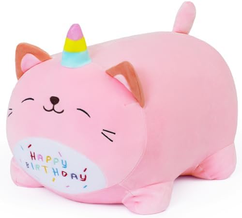 Kawaii Happy Birthday Unicorn Plush Pillow for Kids 25cm