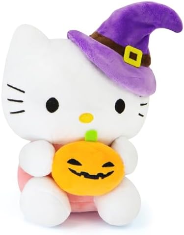 Spooky Halloween Cat Plush with Pumpkin Witch Hat
