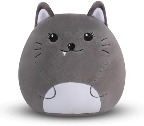 Cute Gray 10-Inch Plush Cat Pillow for Kids