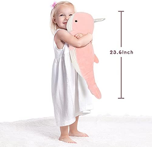 Tezituor 24 Inch Pink Narwhal Plush Pillow
