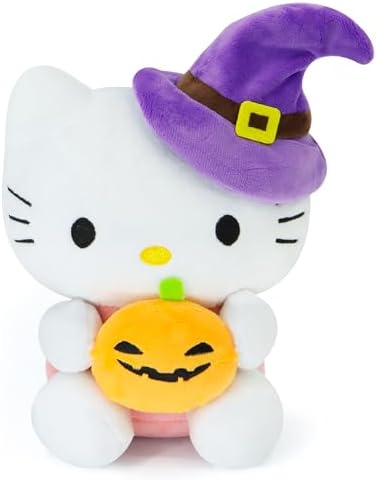 Spooky Halloween Cat Plush with Pumpkin Witch Hat