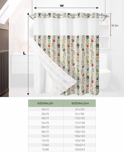 holiday home winter bathroom shower curtain set with see through top 72x72