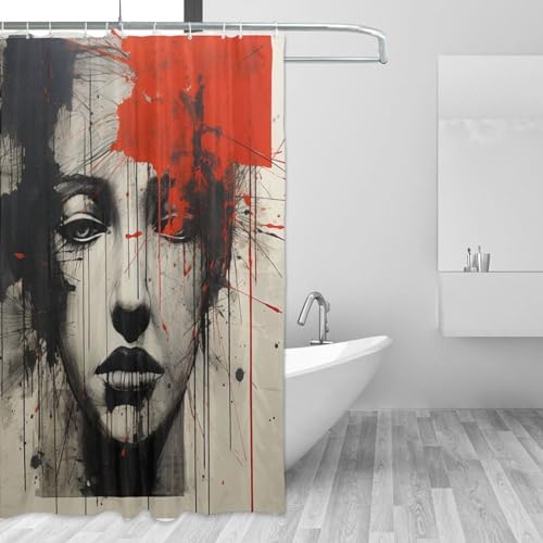 Abstract Girl Oil Painting Luxury Boho Shower Curtain Set