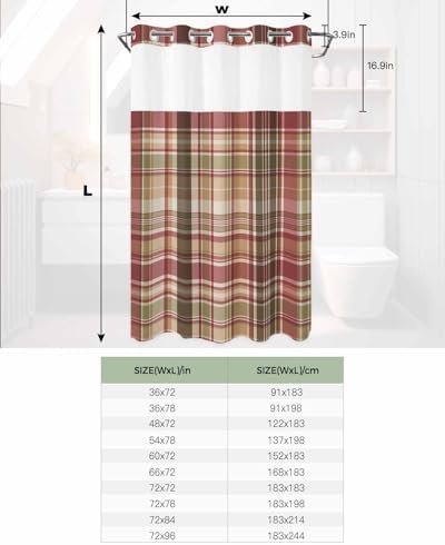 TocaHome Green Red Stripe Shower Curtain Set with Snappable Liner