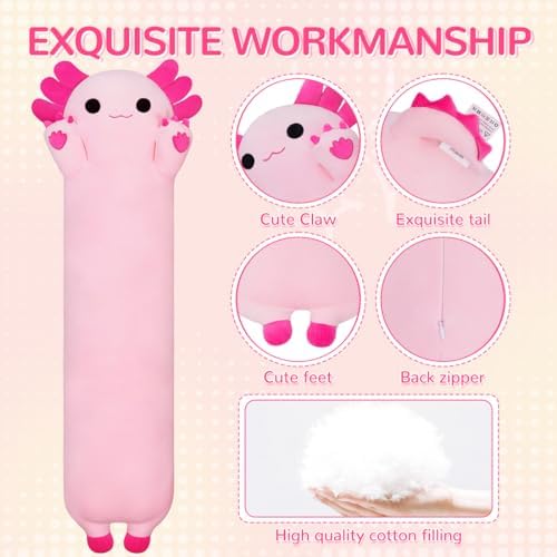 Axolotl Plush Toy - Cute Pink Long Plush Pillow for Kids and Adults