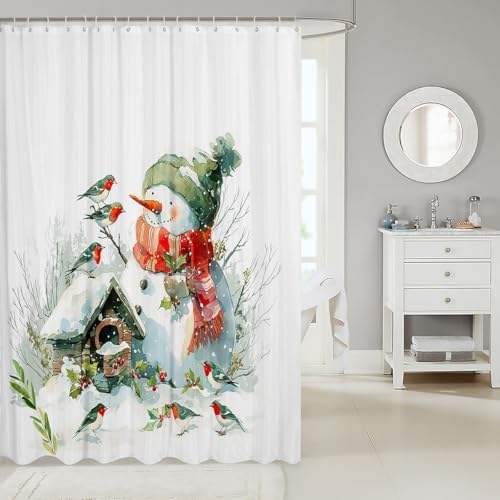 Feelyou Snowman Bathroom Shower Curtain Merry Christmas Included