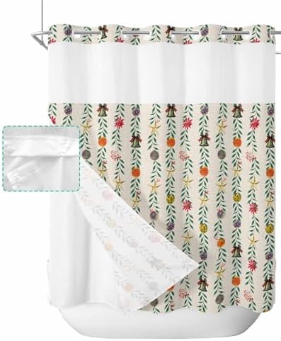 holiday home winter bathroom shower curtain set with see through top 72x72