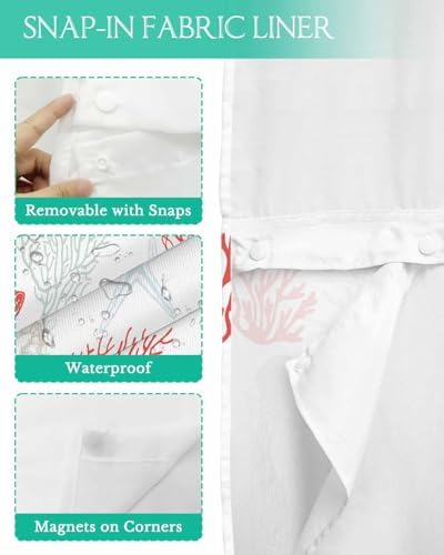 Waterproof Summer Shower Curtain with Snap-On Liner 54x78 inch