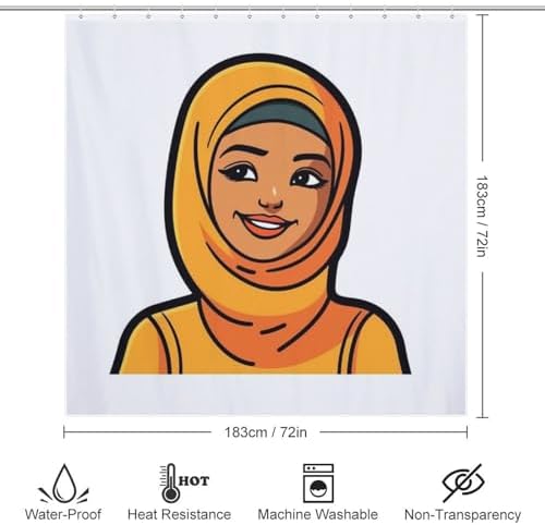 Daily Bohposes - Minimalistic fun cartoon girl shower curtain with 12 Hooks