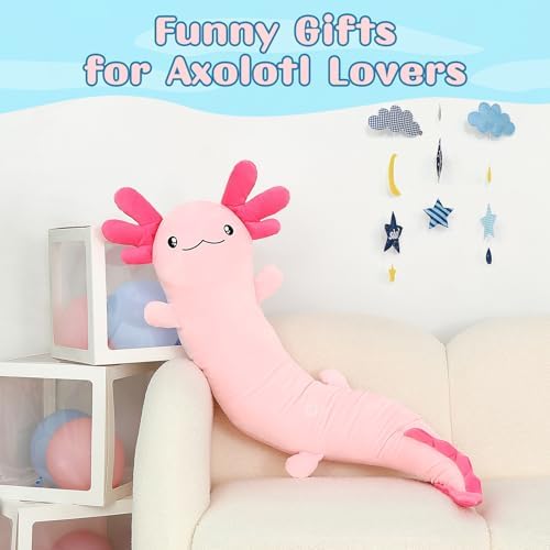 Tezituor Pink Axolotl Stuffed Animal Pillow for Kids