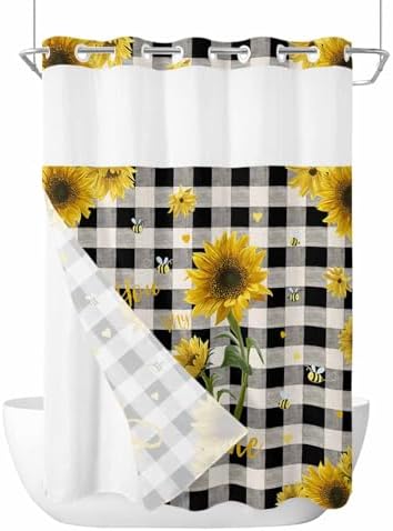 TocaHome No Hook Cloth Fabric Shower Curtain with Snap in Liner
