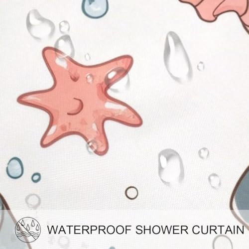 Cartoon Shark Starfish Girl Shower Curtain - 72x72 inches