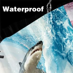 Funny Cat Riding Shark Shower Curtain Set for Boys
