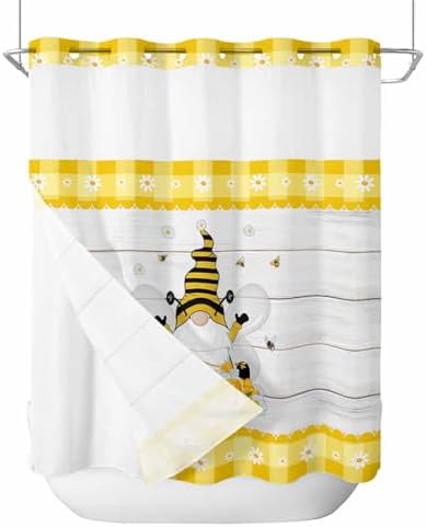 TocaHome Bee Gnomes Daisy Shower Curtain Set with Snap Liner