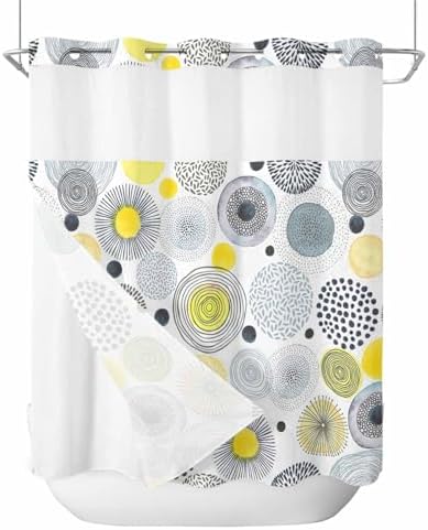 No Hook Waterproof Shower Curtain with Snap-In Liner