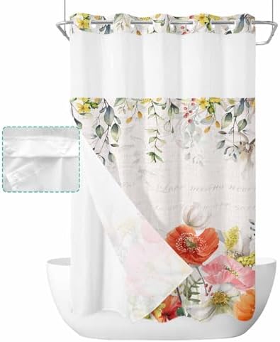 TocaHome No Hook Picks and Peaks See Through Window Waterproof Shower Curtain Set