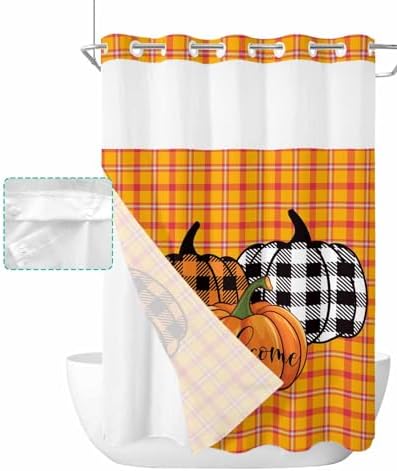 fall pumpkin no hook bath shower curtain set - soft 48x72 botanical design