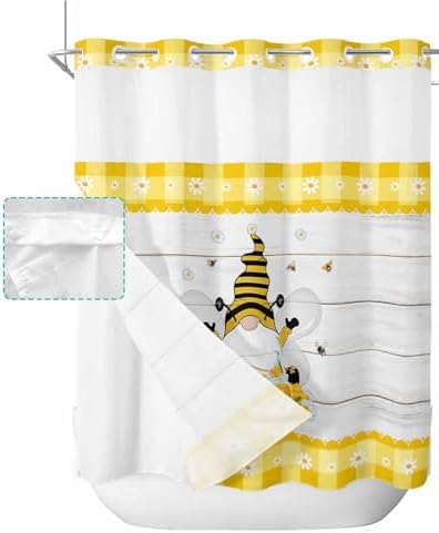 TocaHome Bee Gnomes Daisy Shower Curtain Set with Snap Liner