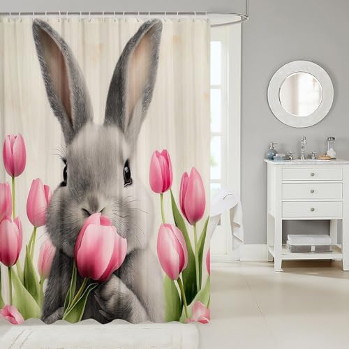 Cheerful Kids Bathroom Shower Curtain Happy Easter Day