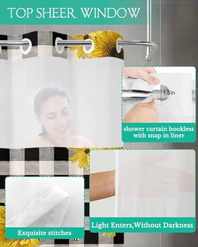TocaHome No Hook Cloth Fabric Shower Curtain with Snap in Liner
