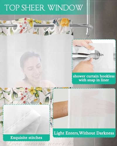 TocaHome No Hook Picks and Peaks See Through Window Waterproof Shower Curtain Set