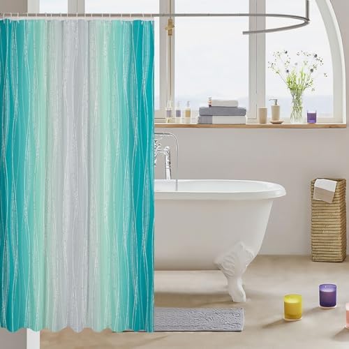 Erosebridal Teal Greyish White Shower Curtain with Turquoise Ombre Design