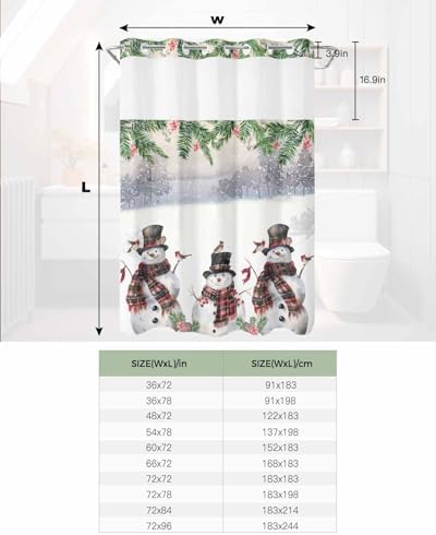Winter Xmas Berry Birds Snowman Bath Curtain Set