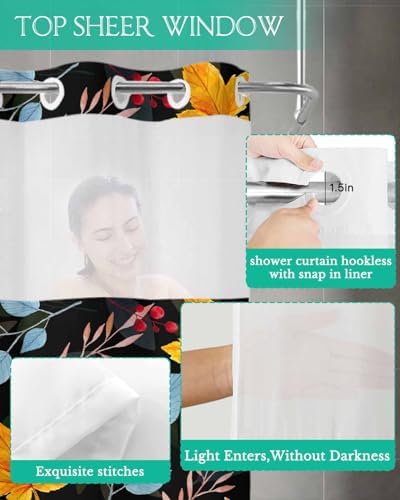 No Hook Virus-Resistant Bath Curtain 60x72 with See Through Top Window