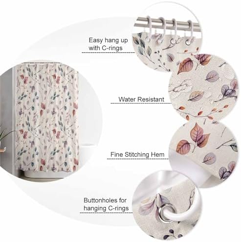 Picpeak 54x78-inch Autumn-Pattern Waterproof Shower Curtain Set with 12 Hooks