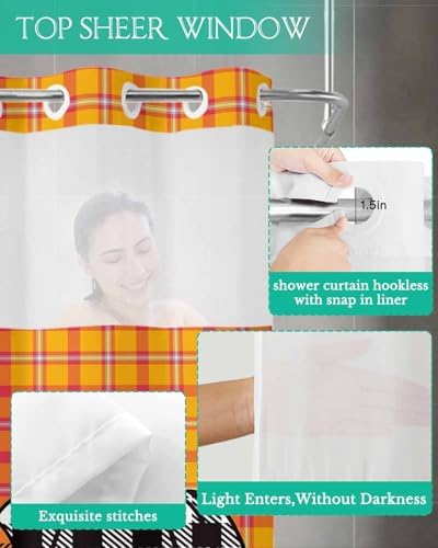 fall pumpkin no hook bath shower curtain set - soft 48x72 botanical design