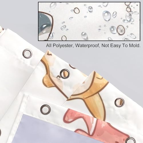 Cartoon Shark Starfish Print Washable 10-Piece Polygonal Planes Shower Curtain 66x72 in