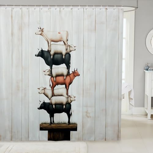 fun whimsical cow sheep shower curtain set for kids
