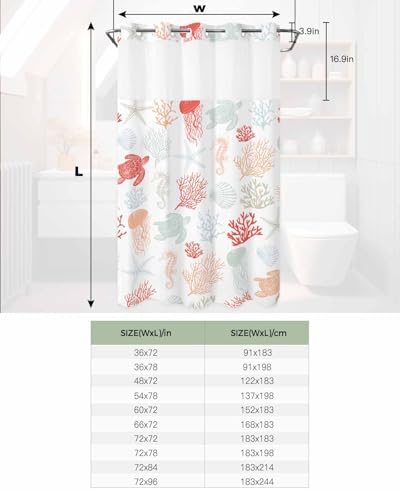 Waterproof Summer Shower Curtain with Snap-On Liner 54x78 inch