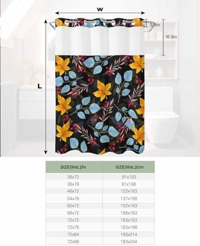 No Hook Virus-Resistant Bath Curtain 60x72 with See Through Top Window