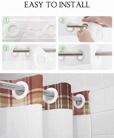 TocaHome Green Red Stripe Shower Curtain Set with Snappable Liner