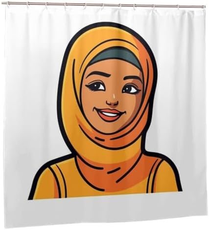 Daily Bohposes - Minimalistic fun cartoon girl shower curtain with 12 Hooks