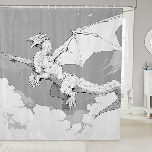 Feelyou Cartoon Dragon Shower Curtain Set 72x78 Kids Bath Curtain