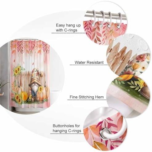 Thanksgiving shower curtain with pumpkins and leaves design