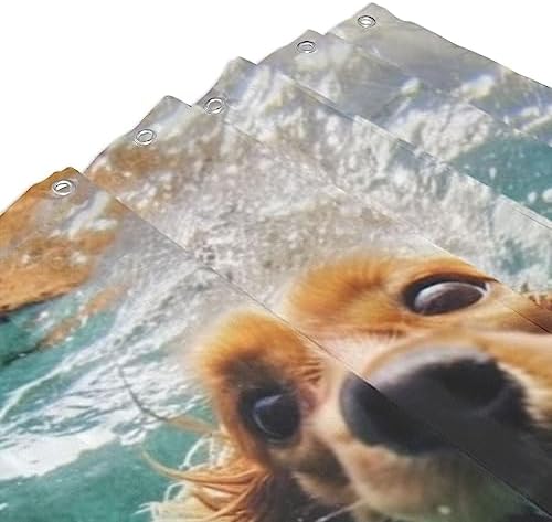 Underwater Dog Shower Curtain Set with 12 Hooks