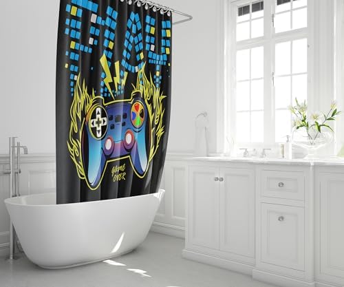 Game-Themed 4-Piece Gaming Shower Curtain Set for Kids