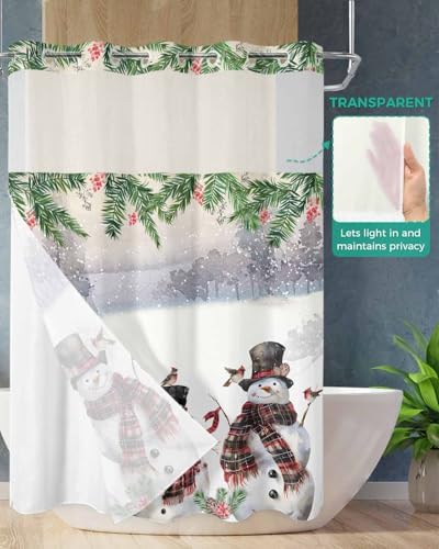 Winter Xmas Berry Birds Snowman Bath Curtain Set