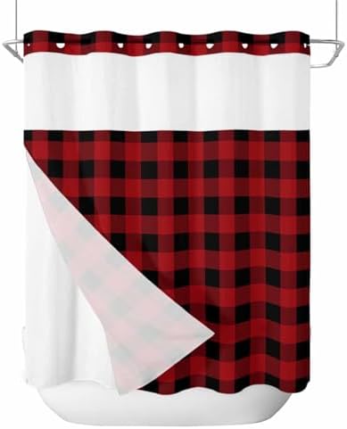Luxurious Buffalo Plaid Bath Shower Curtain Waterproof 72x72 with Window Transparency