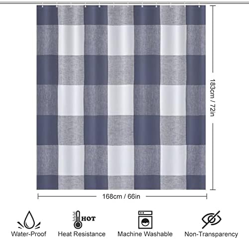 UanMere Buffalo Check Bath Curtain with Hooks for Kids