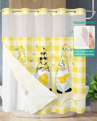 TocaHome No Hook Yellow Buffalo Check Shower Curtain Set