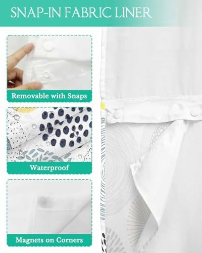 No Hook Waterproof Shower Curtain with Snap-In Liner