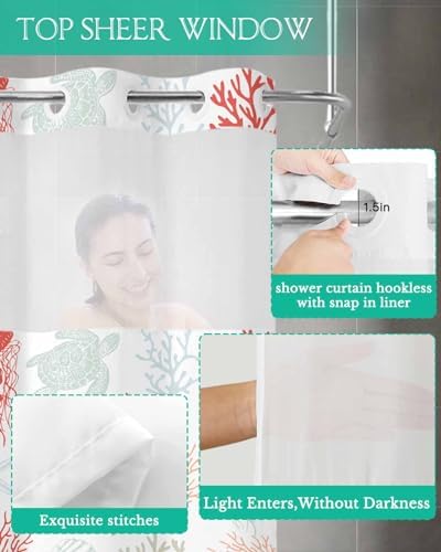 Waterproof Summer Shower Curtain with Snap-On Liner 54x78 inch