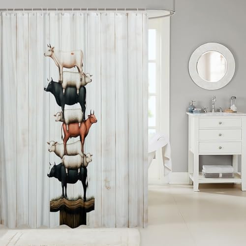 fun whimsical cow sheep shower curtain set for kids